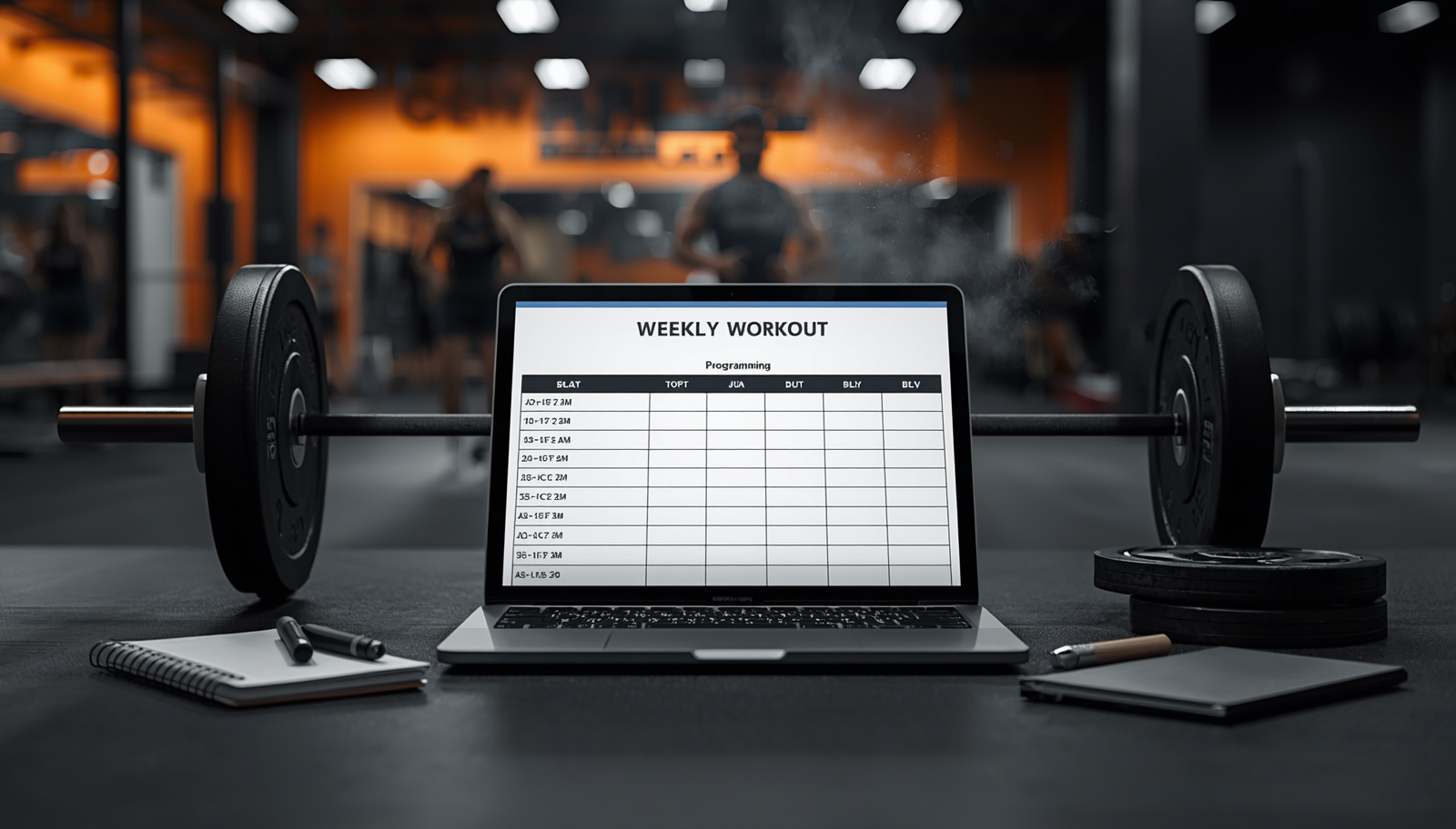 Professional CrossFit programming system in a dark gym